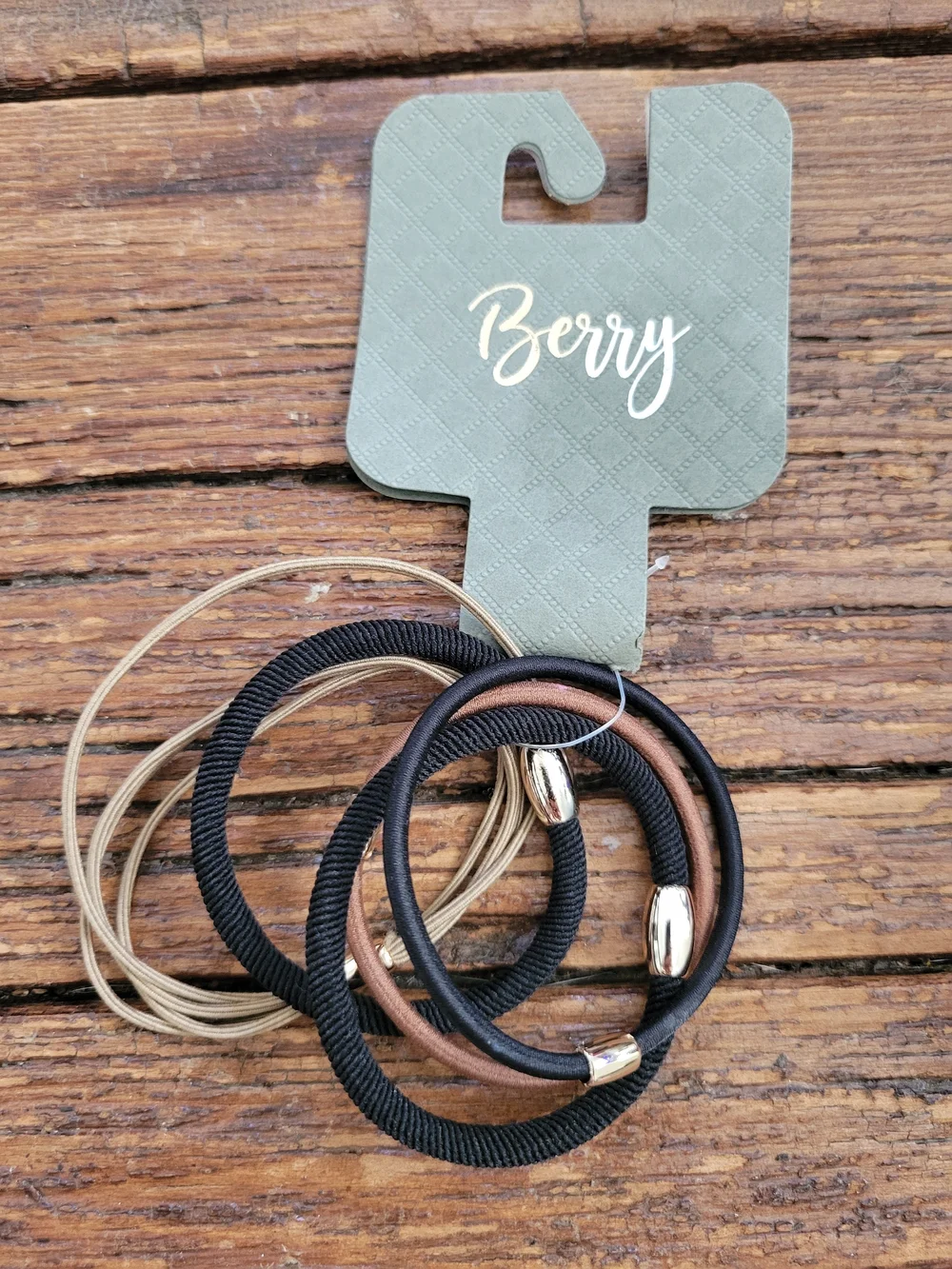 Berry Hair Tie Set — Black, Brown, and Beige